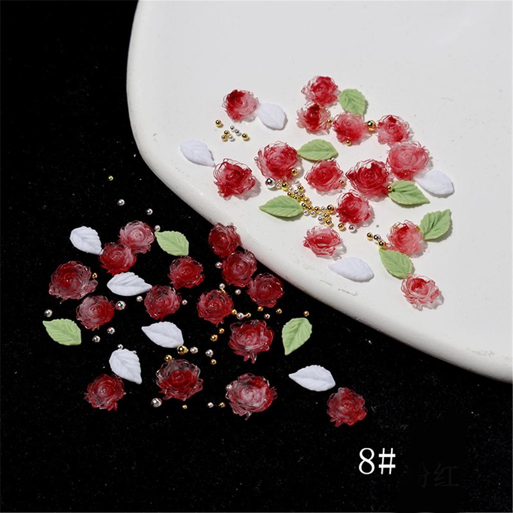 Charms per unghie con fiori 3D, charms per unghie con foglie in resina, perline in acciaio, forniture per nail art, decorazioni fai da te per unghie acriliche