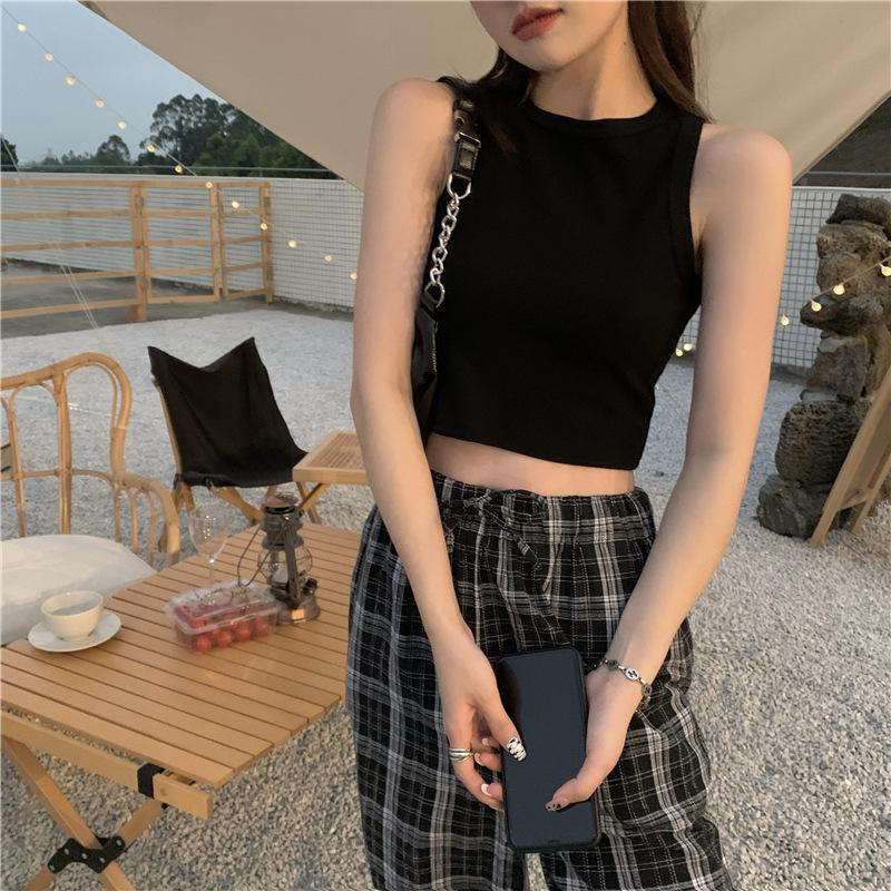 Summer Round Neck Exposed Navel Short Outerwear Vest