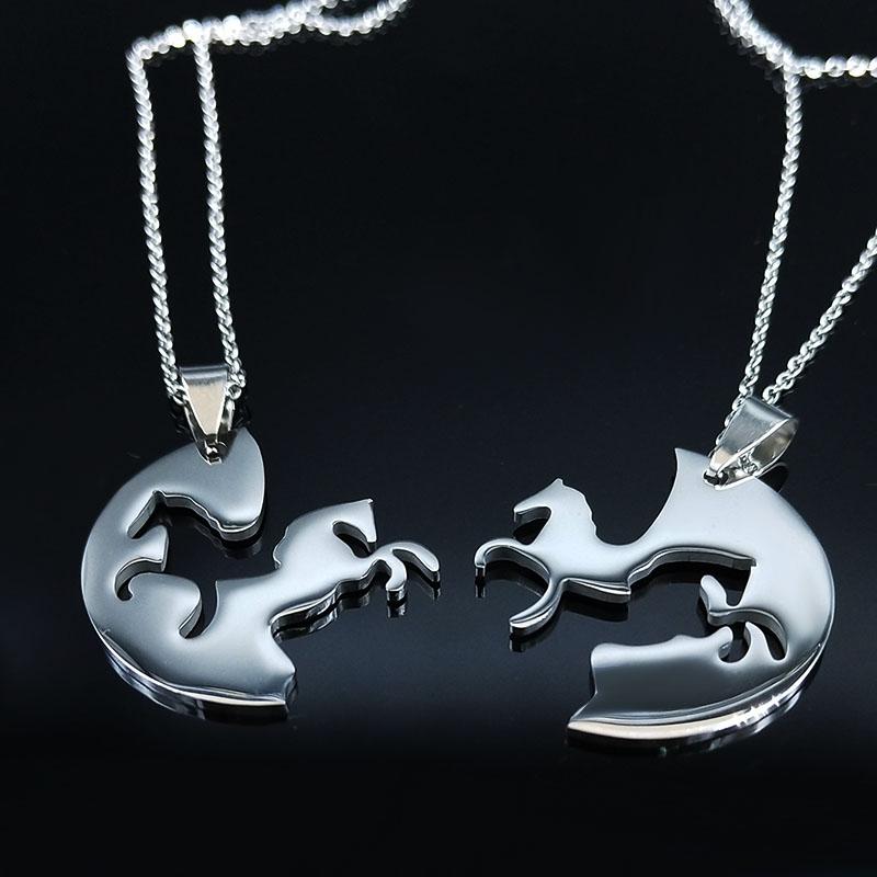 2PCS Horse Stainless Steel Chain Necklace for Women Men Horses Accessories Couple Love Necklace Jewelry Equestrian Gift