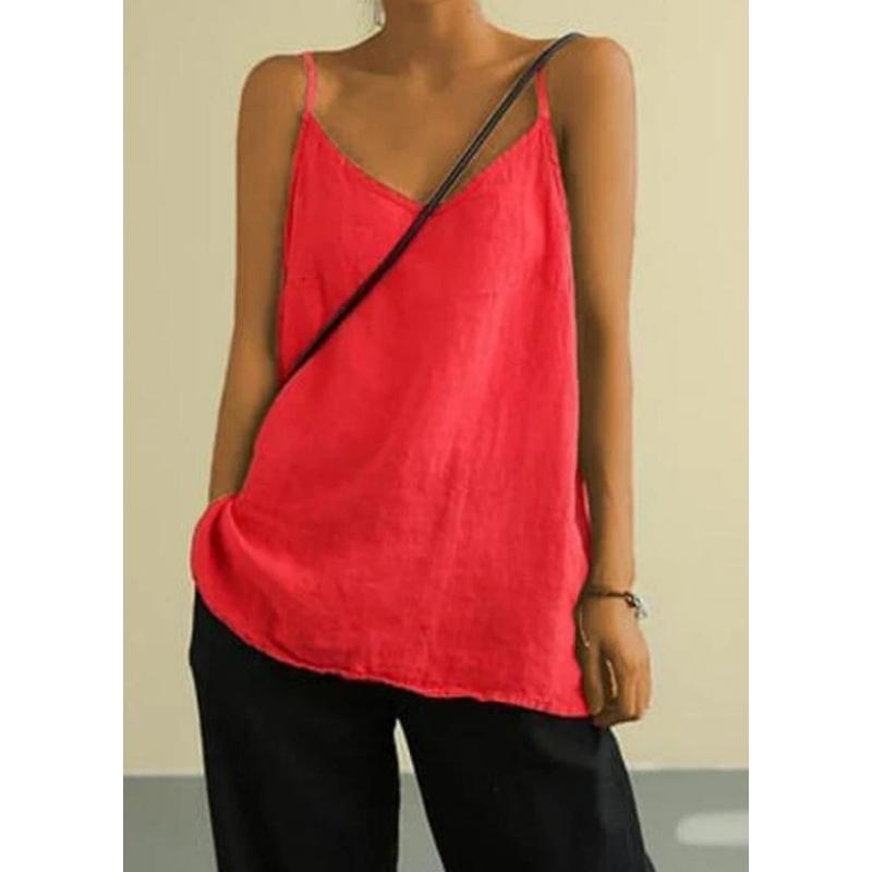 Женский летний свободный топ из хлопка и льна без рукавов, универсальный топ из хлопка и льна с внутренней стороны 2XL красный