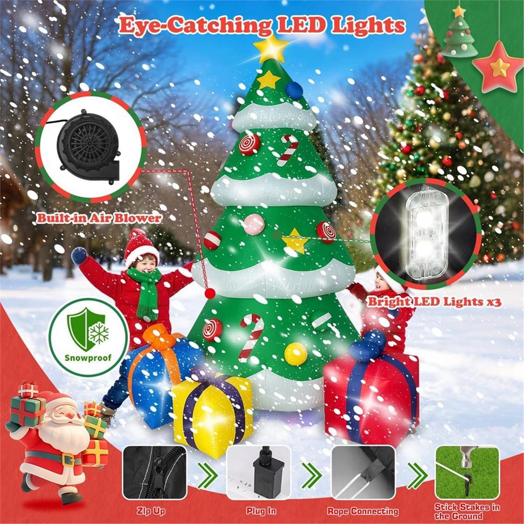 8.2 FT Christmas Inflatable Tree Outdoor Decorations, Blow Up Christmas Tree for Garden Lawn Holiday Decor US Plug