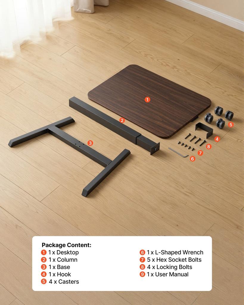 Standing Desk, Adjustable Height Mobile Stand Up Desk with 4 Casters, 650 x 480 mm Small Computer Sit Stand Rolling Workstation with Hook, 15 kg