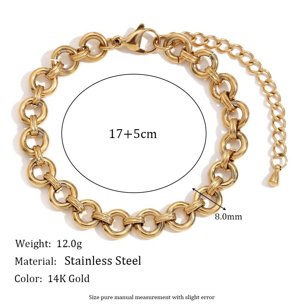 18K Gold-Plated Stainless Steel Paperclip and Rope Chain Bracelet for Women