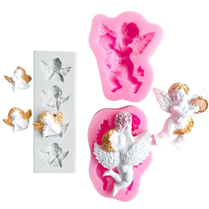3D-engel, silikonform, babybursdagsfest, kakedekorasjonsverktøy, cupcake-topper, fondant, baking, sjokolade-godteriformer