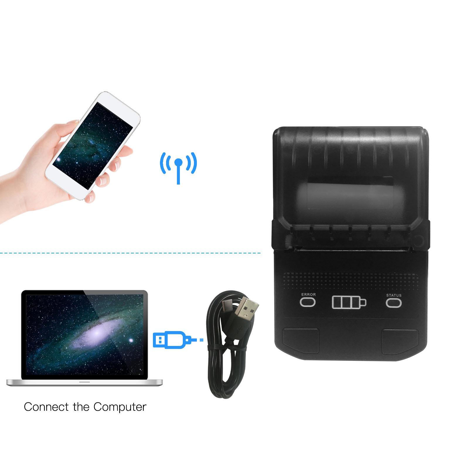 

Portable 58mm Thermal Receipt Printer Wireless BT Mini Bill Ticket POS Mobile Printer with Rechargeable Battery Support Bill Print Version чёрный