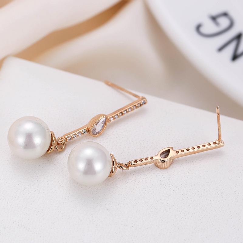 Korean Geometric Metal Rhinestone Pearl Tassel Earrings - Women s Elegant Jewelry
