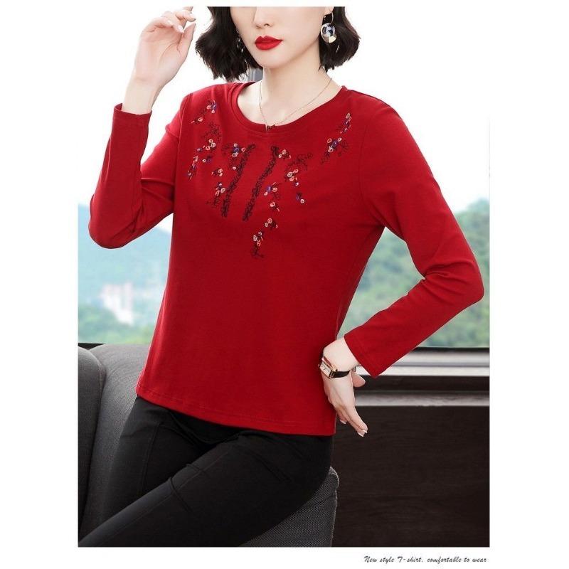 

Женская футболка с длинным рукавом из чистого хлопка, новая корейская свободная базовая футболка на осень и зиму L красный