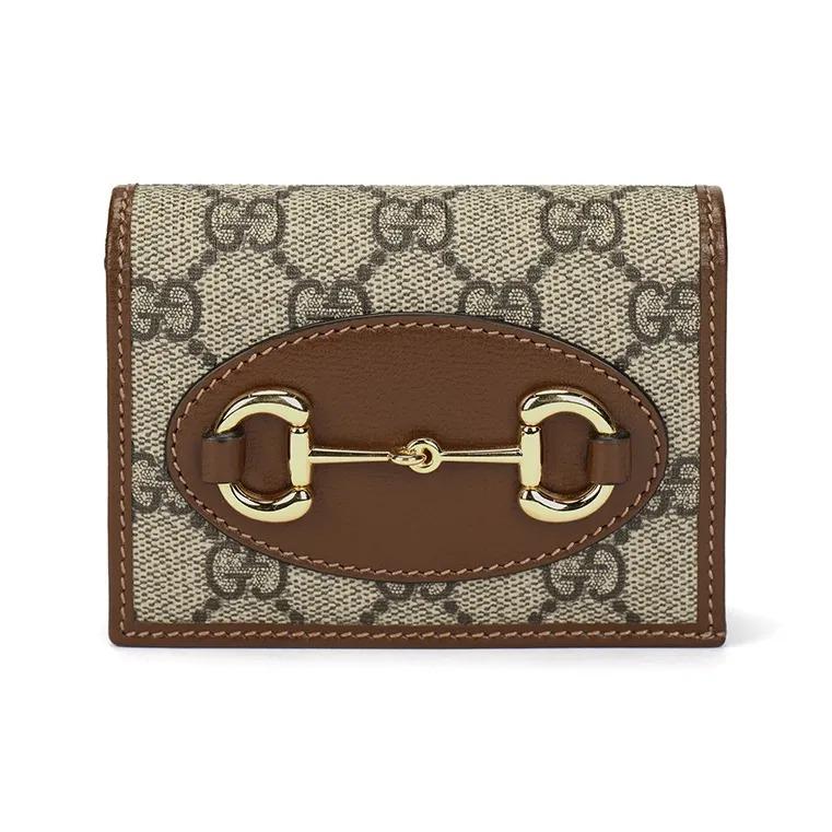 

GUCCI Horsebit 1955 Vintage Logo Double-Fold Canvas Wallet Card Holder Unisex Couple s Style Ebony/Brown Gift Box Set (Basic Set + Original Box) ебеновий/коричневий