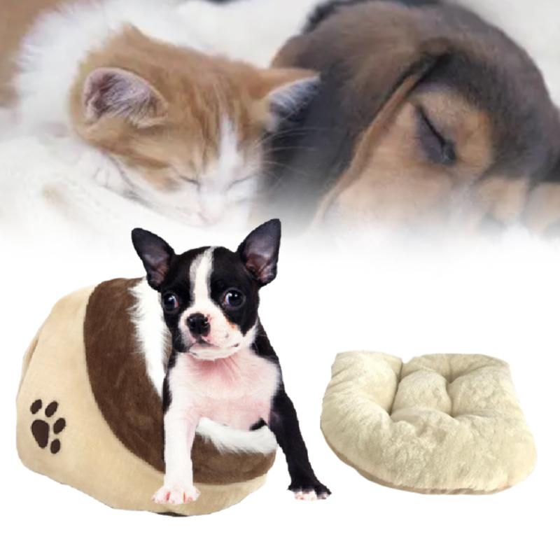Bed Cat Cave Warm Pet Nest Dog House Semiclosed Sleep Brown Washable Soft