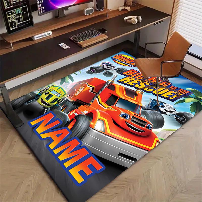 Custom Blaze and the Monster Machines Mat Personalized Name, Polyester Washable Indoor Entryway Rug, Gift for Christmas, Easter, Thanksgiving Day