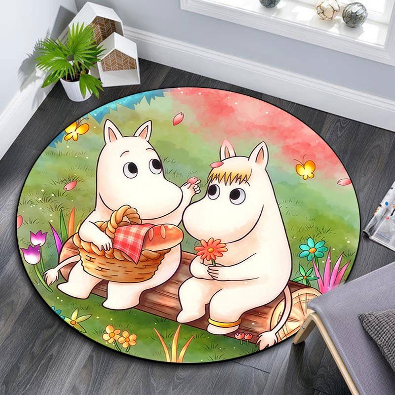 Moomin2,Round Area Rug,Carpet Rug for Living Room Bedroom Sofa Playroom Decor,Non-slip Floor Mat