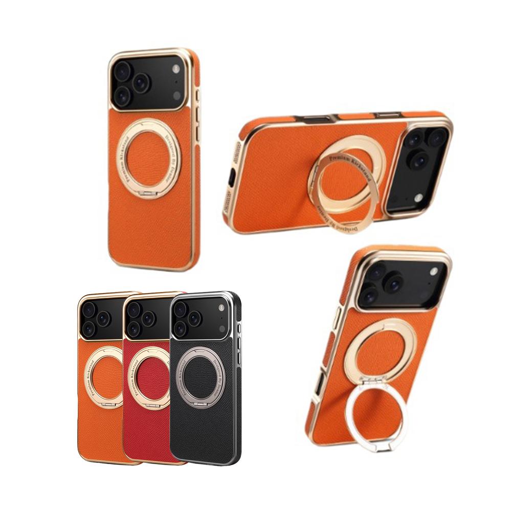 Wysokiej jakości etui na telefon z prawdziwej skóry bydlęcej dla iphone 17 Air 16 Pro Max 15 14 13 Promax Magnetyczny Niewidoczny Pierścień z Uchwytem Pokrowiec
