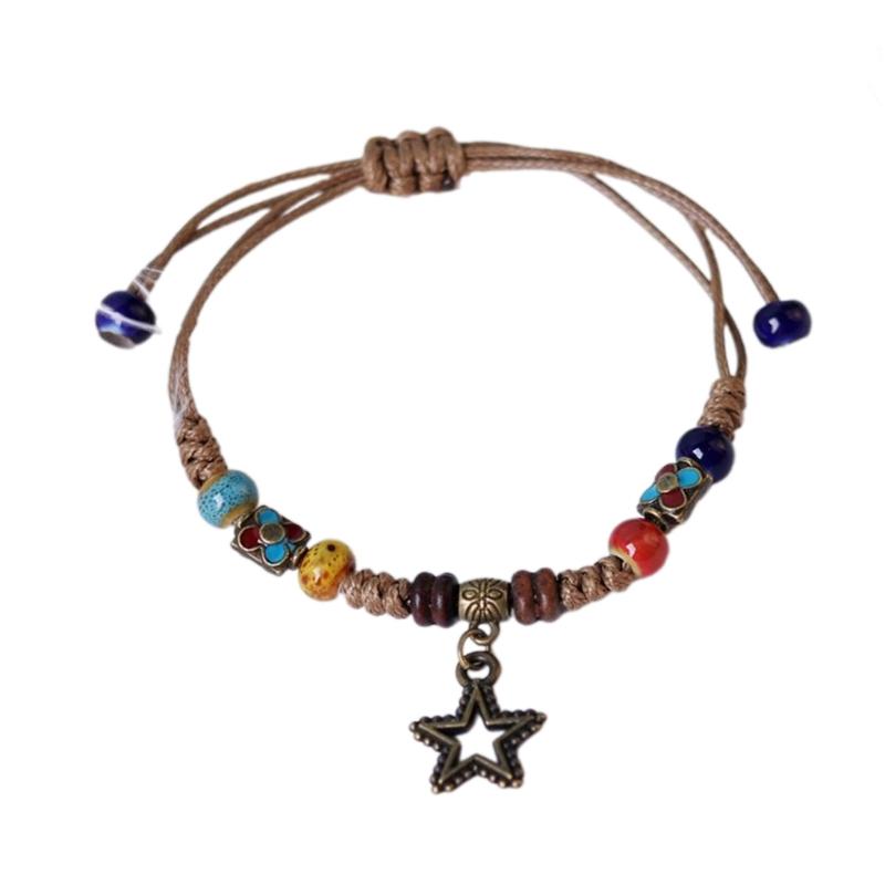 Adjustable Ethnic Ceramic Bracelet Handwoven Beaded Hand Rings Rope Stylish and Versatile Wrist Chains Jewelry Ornament