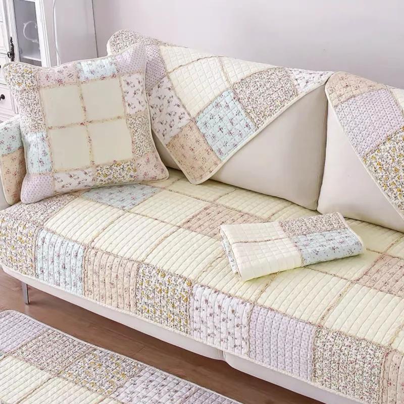 Pastoral Cotton Fabric Sofa Cover Slip Resistant Slipcover Rose Printing Seat Sofa Towel Dust Cover Towel Couches for Daybed Mat