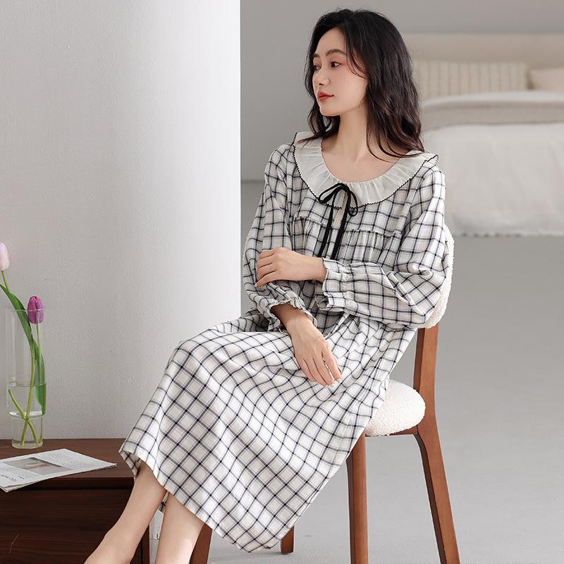 

Пижама женская из чистого хлопка, весенне-осенняя, из тканой хлопковой марли, тонкая, с длинным рукавом, юбка, хлопковая домашняя одежда M