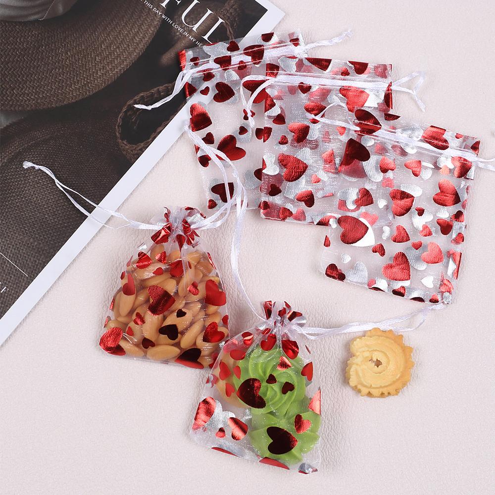 Xiaomi 6/30/60/120Pcs Valentine's Day Red Heart Organza Bags Gift Bags Pouches Jewelry Candy Packaging Drawstring Bags for Wedding