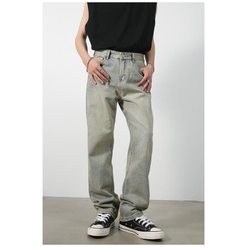 Long Trousers Mud Yellow Jeans Men's Straight Retro Loose Mid-rise Simple Pants Straight Loose Jeans for Men Fashionable and Comfortable Pants