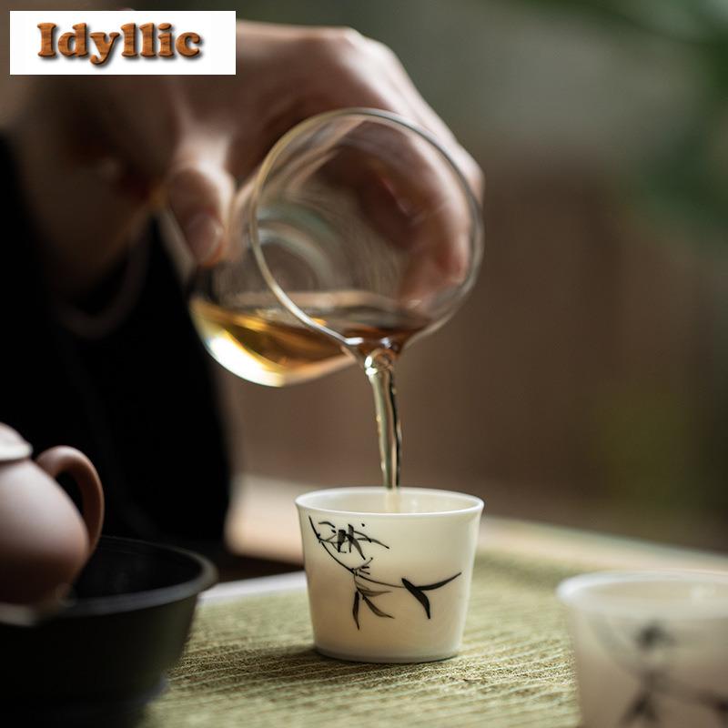 Hand Drawn Bamboo Persimmon Straight Tube Teacup Retro Tea Bowl Jug Tea-tasting Fragrance Cup Jianzhan Master Cups Cafes Craft