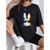 White T Shirt With Rainbow Bunny Print For Casual Wear
