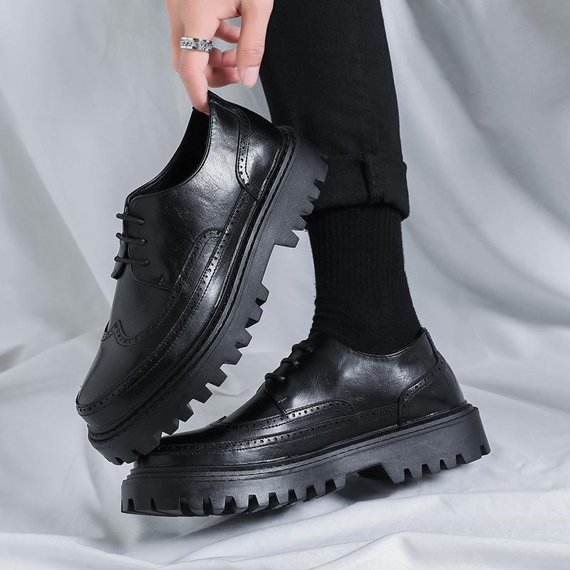 Men'S Shoes Casual Leather Shoes British Retro Trend Brock Platform Heightening Small Leather Shoes 21259-R
