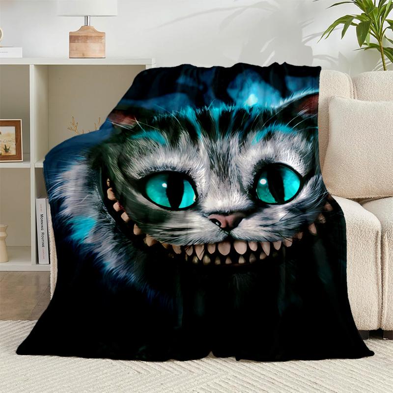 1PC wonderland Smile Cat Flannel Blanket Gift, Suitable for Both Men And Women, Soft Ideal for Beds And Sofa, Birthday Or Christmas Gift