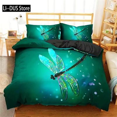 Juego de Funda Nórdica con Estampado de Libélulas (1 funda nórdica + 1/2 funda de almohada), Juego de cama rústico estético con animales para dormitorio, habitación de invitados