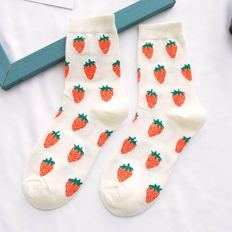 Women Funny Socks Spring Autumn Cartoon Socks Avocado Lemon Watermelon Peach Strawberry Banana Cotton Harajuku Casual Socks