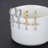 Luxury Cubic Zirconia Huggie Cross Earrings Hip Hop Icy Bling Jewelry Geometric Shape Gift Made Brass 18k