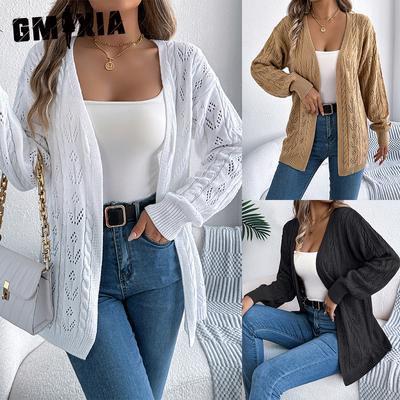 Herbst und Winter Lässiger Unifarbener Durchbruch-Strickjacken-Pullover-Jacke Damenbekleidung