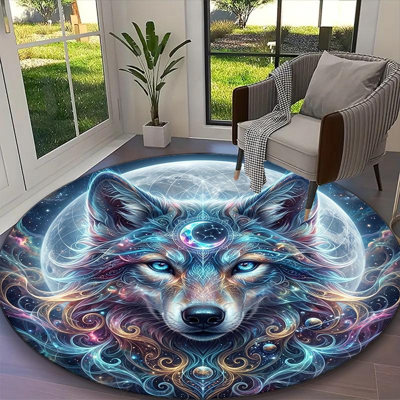 1pc Wolf Printed Chair Rug for Home Office Use, Living Room Kitchen Game Room Round Carpet