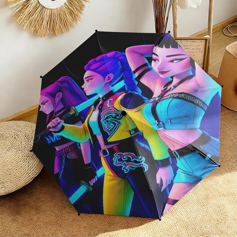 1pc K-Pop Devil Hunter Series Umbrella Portable Folding Umbrella Iron Frame Hole Bone Structure Outdoor Home Umbrella