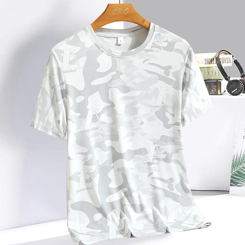 Kurzarm T-Shirt Herren Eis Seide Locker Sport Unterhemd Herren Schnelltrocknend Rundhals Sport Fitness T-Shirt