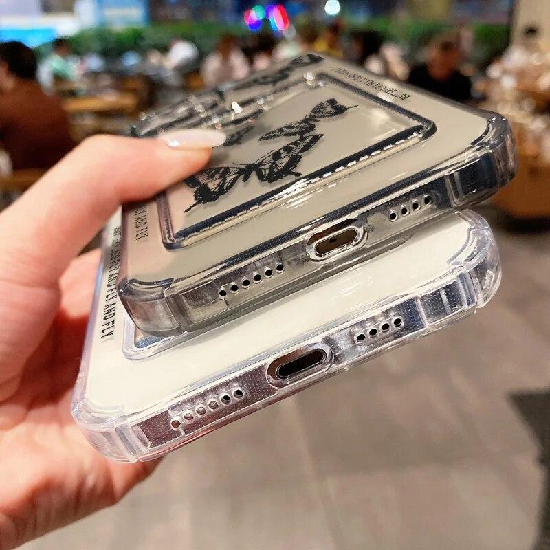 Silicone Wallet Card Holder Phone Case For iPhone 15 Pro Case iPhone 11 13 12 14 Pro Max X XR XS Max 7 8 SE Soft Butterfly Cover