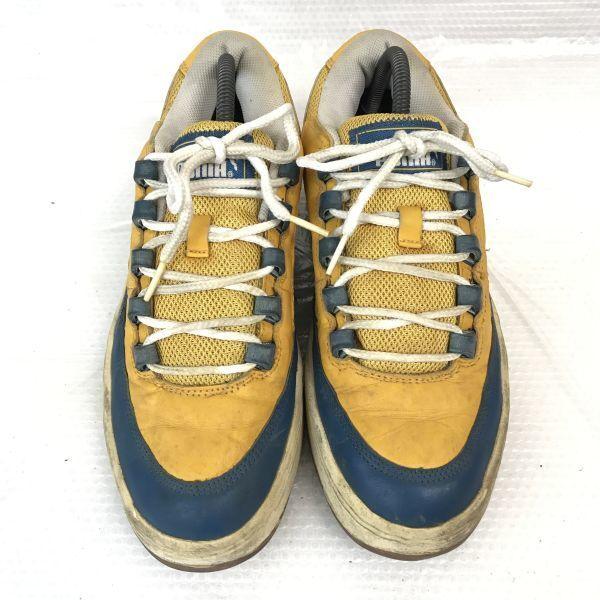 90er Vintage PUMA Indonesien Leder-Sneakers 27.5 gelb marineblau seltene Turnschuhe(GEBRAUCHT)