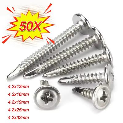 50PCS Flat Head Self Tapping Screws Stainless Steel Metal Screws 8 M4.2 Fasteners  for Wood Sheet