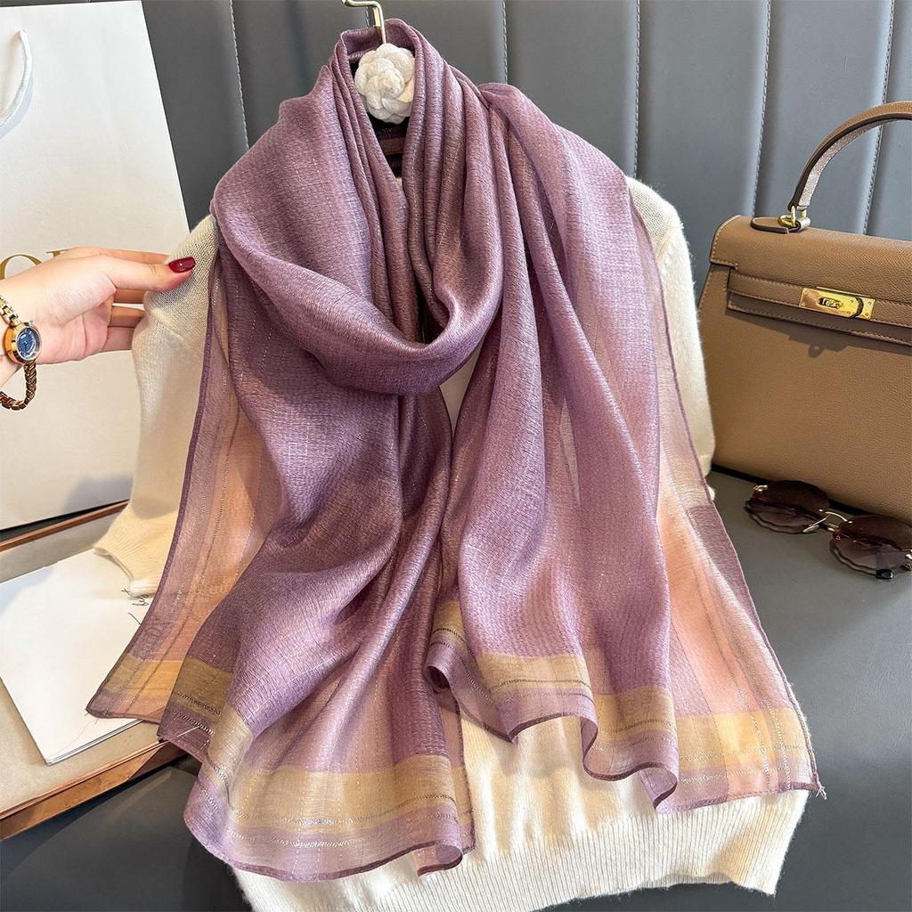 Women's Silk Scarf: High-End Korean Style Gold Thread, Autumn/Winter Shawl