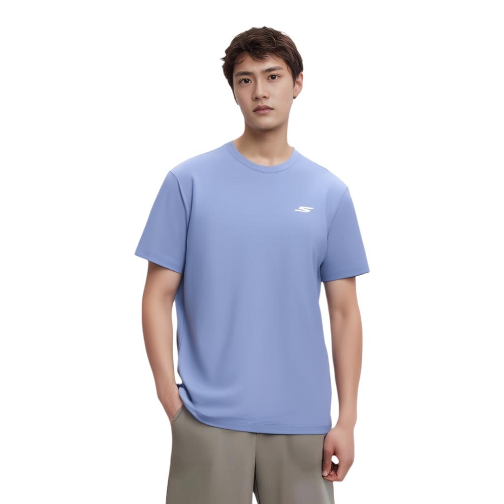 Skechers Casual Sports Fashion Quick-Dry Cool Simple Versatile Short Sleeve T-Shirt Men tops Storm-Blue P225M021-02N8