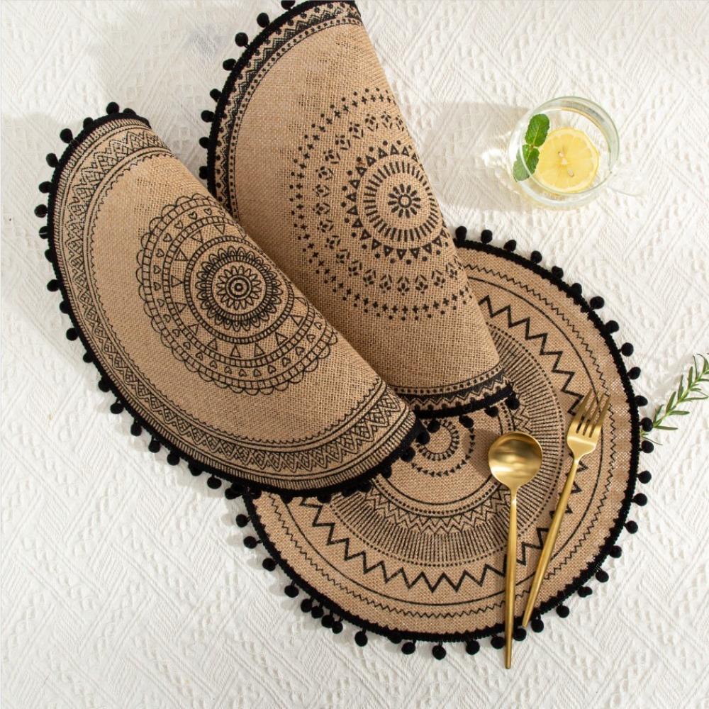 36/38cm Braided Place Mats Heat Resistant Cup Coaster Mat Vintage Round Placemat  Dining Table