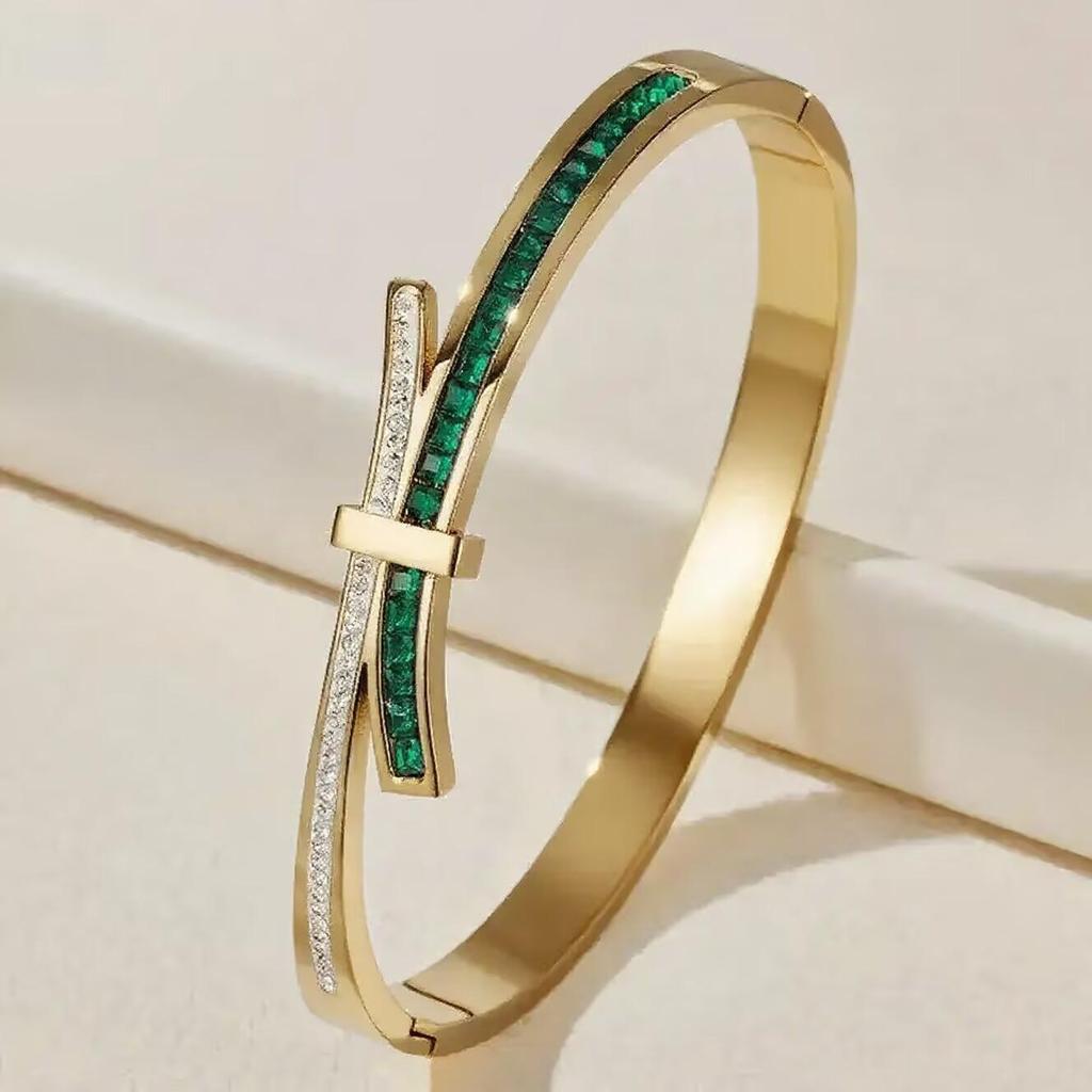 Bracelet de Luxe en Acier Inoxydable pour Femme: Titane Électroplaqué, Sertissage Diamants Complet, Style Européen-Américain