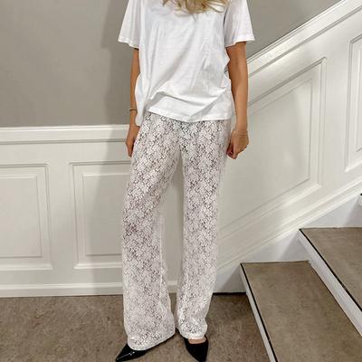 Women's Clothing Spring and Summer New Solid Color Lace Perspective Casual Trousers Women's Pants Sexy Fashion Commuting Women