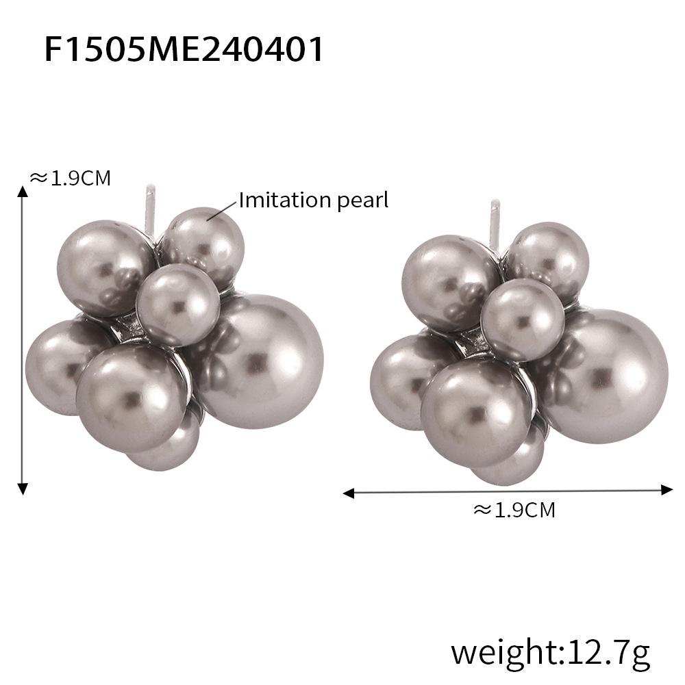 Korean Style Mother-of-Pearl Bead Earrings - Retro, Luxury, Lightweight Titanium Steel Studs