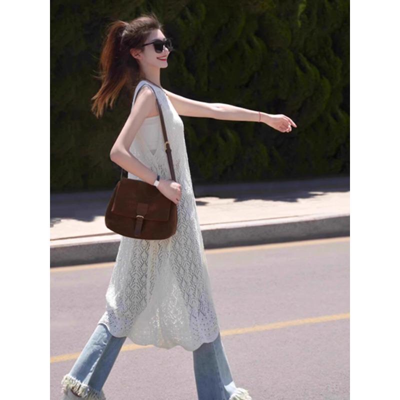 

Women s Summer Ice Silk Hollow-Out Vest Dress Cardigan S (80-95 jin) білий