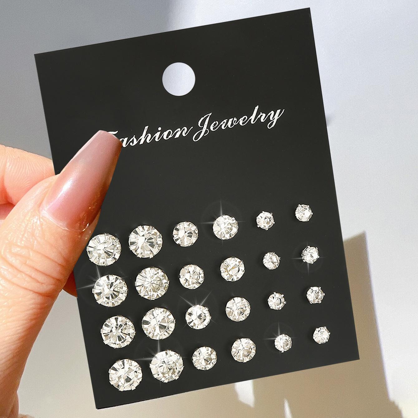 

European and American foreign trade hot-selling geometric six-claw zircon set 12 pairs of stud earrings retro temperament pearl stud earrings set білий