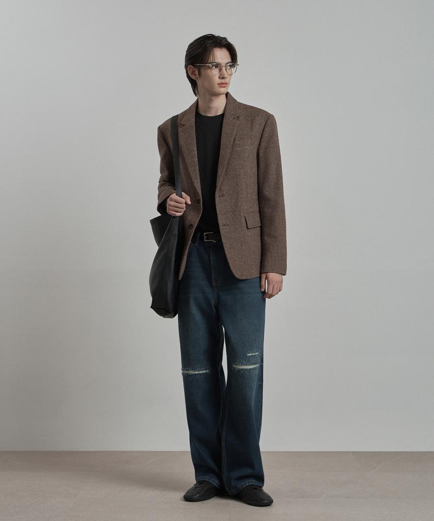 WORK ON BODY OFF Lane Semi-Overfit Check Wool Blazer [Brown]