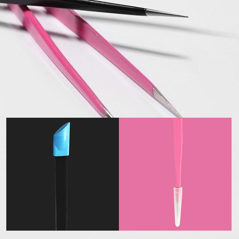1Pc 2 Heads Straight Nail Tweezers with Silicone Pressing Head for 3D Sticker Rhinestones Water Sticker Picker Nails Tools