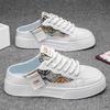 2025 Summer Backless Board Shoes Flat Mules Men Half Shoes For Man Loafers Leather Mens Semi-Drag Casual Shoes Male Slides Flats
