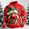 Men's Casual Christmas Zip Up Long Sleeve Sweatshirt with Stand Collar