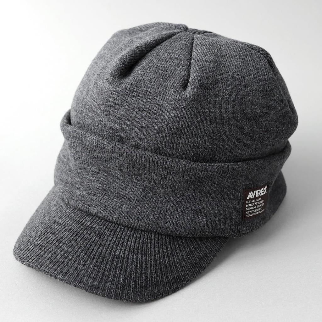 AVIREX Brim Knit Newsboy Work Military Watch Cap One Men's Fleece-Lined Cap, Cap, Cap, Style, Golf, (JP, Alphabet, Size, Charcoal)