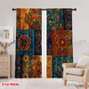 2D Flat Printing 2pcs Window Curtains Bohemian Patchwork Polyester Without Electricity Holiday Decorations Use for New Year