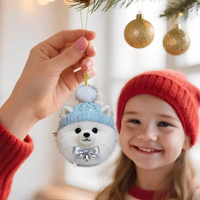 Plush Pet Shaped Ornament 2D Acrylic Cat Dog Rabbit Christmas Tree Ornament Cozy Winter Animal Charm for Car Rearview Mirrow Window Decor